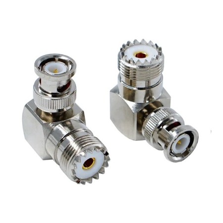 HRS BNC-M/SO239 90° Coaxial adapter from BNC male to female UHF SO239 angled