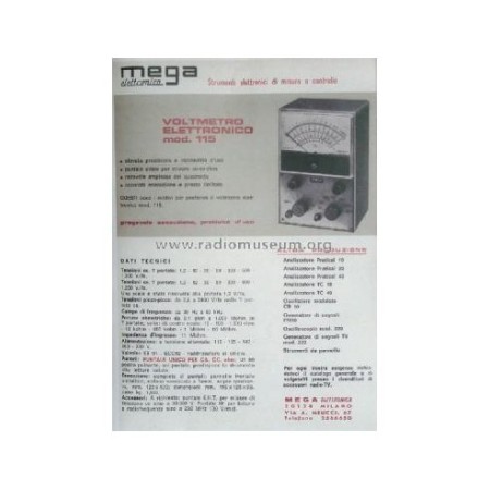 MEGA ELETTRONICA 115 - VOLTMÈTRE ÉLECTRONIQUE, INSTRUMENT VINTAGE UTILISÉ, FONCTIONNANT, À RECALIBRER (POUR COLLECTIONNEURS)