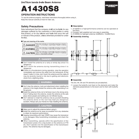 Antenne directive Diamond A-1430S8 144/430 MHz
