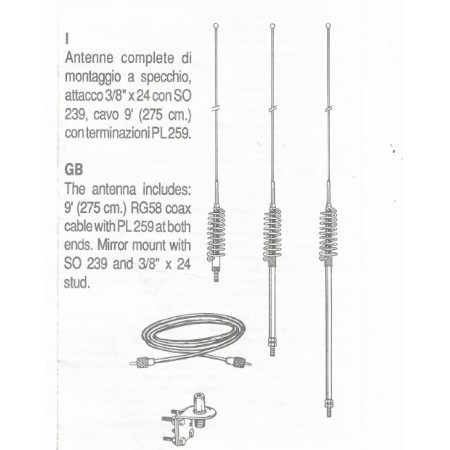CTE Trucker 18 - CB 3 Kw antenna complete with mirror bracket and coaxial cable