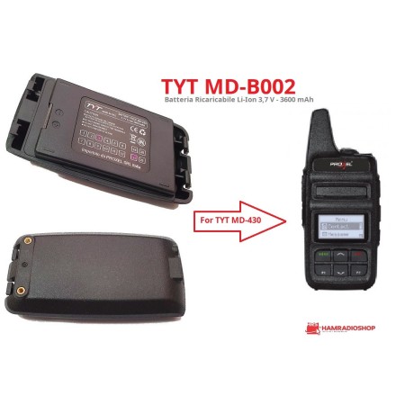 TYT MD-B002 RECHARGEABLE BATTERY Li-Ion 3.7 V - 3600 mAh for MD-430
