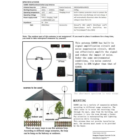 GA-800 Antenna Loop attiva RX, 10kHz - 159MHz GA-800 Antenna Loop attiva RX, 10kHz - 159MHz