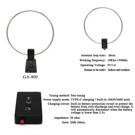 GA-800 Antenna Loop attiva RX, 10kHz - 159MHz GA-800 Antenna Loop attiva RX, 10kHz - 159MHz