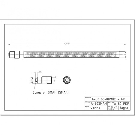 Tagra A-80 SMA H - Antenne pour VHF portable 66-88 MHz SMA Tagra A-80 SMA H - Antenne pour VHF portable 66-88 MHz SMA