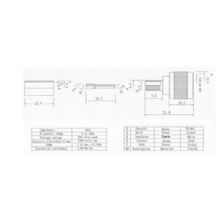 Connettore Mini UHF maschio a crimpare X cavi 5mm Connettore Mini UHF maschio a crimpare X cavi 5mm
