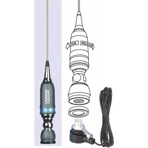 Antenne véhicule Sirio TURBO 5000 CB fournie avec câble RG58 de 4m