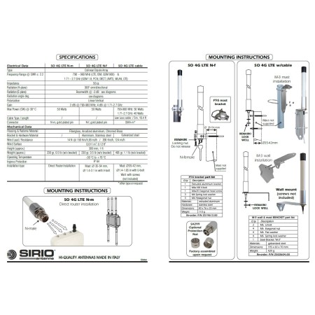 Antenne de base Sirio SO-4G LTE pour répéteurs téléphoniques 790-960 & 1710-2700 MHz