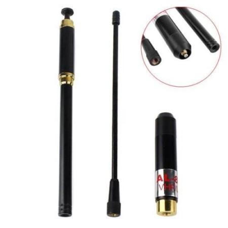 ANTENNE DOUBLE AL-800M : CAOUTCHOUC + TÉLESCOPIQUE 144/430 SMA MÂLE - Longueur 94,5 cm