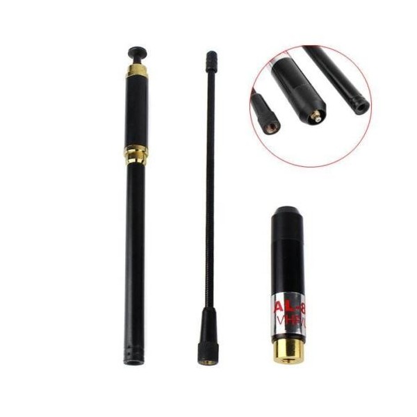 ANTENNE DOUBLE AL-800M : CAOUTCHOUC + TÉLESCOPIQUE 144/430 SMA MÂLE - Longueur 94,5 cm