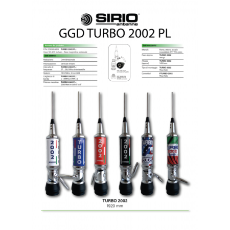 Sirio Turbo 2002 PL Italia, Antenna C.B. 27 MHz, attacco PL Sirio Turbo 2002 PL Italia, Antenna C.B. 27 MHz, attacco PL