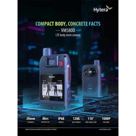 Hytera VM580D - Bodycam WiFi, BT, GPS/BD/GLONASS, 4G, 32GB, 3000mAh Hytera VM580D - Bodycam WiFi, BT, GPS/BD/GLONASS, 4G, 32GB, 3000mAh